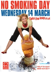 Woman 'takes the leap' over a cigarette to promote No Smoking Day 2012